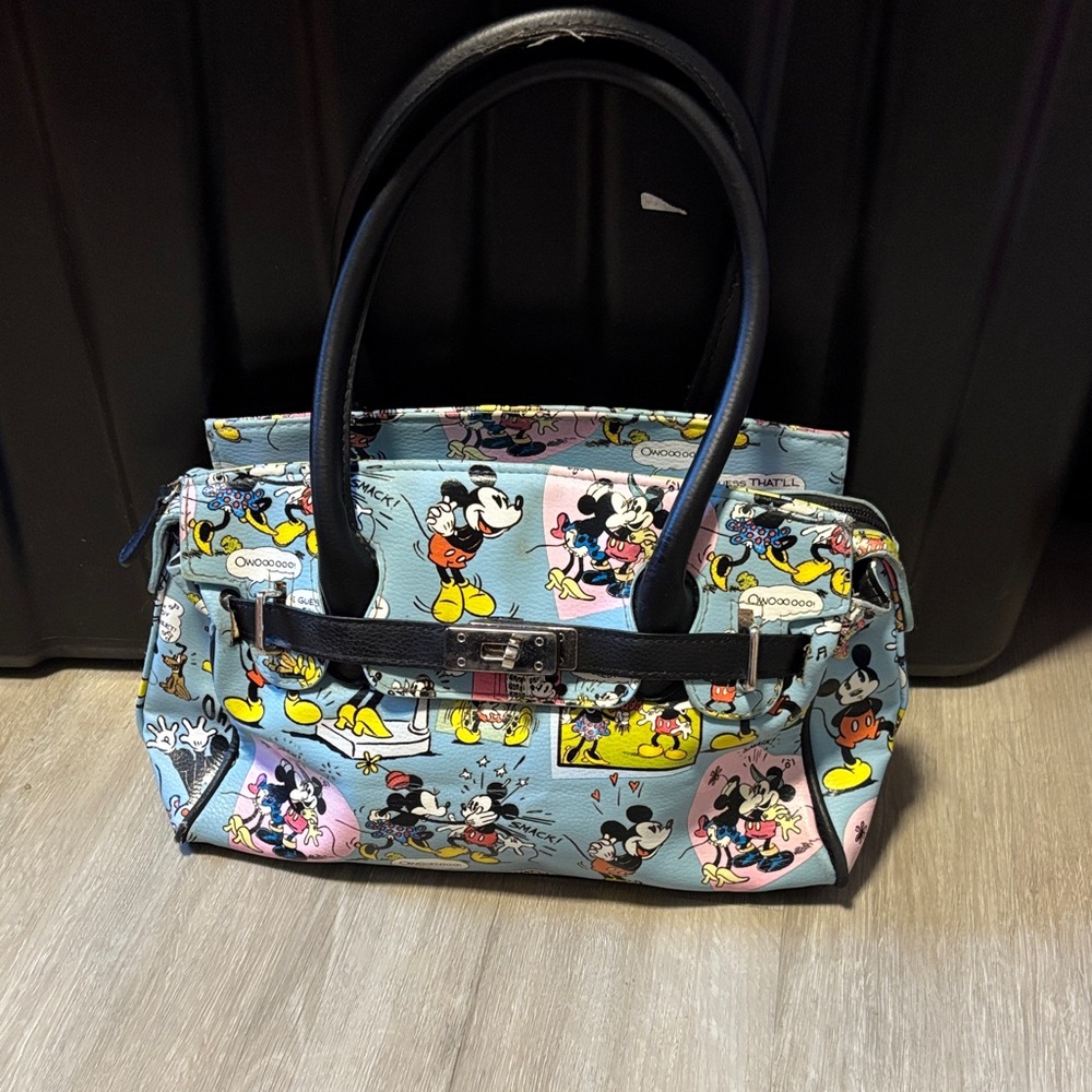Disney Pastel Blue Mickey & Friends Satchel with Black Trim